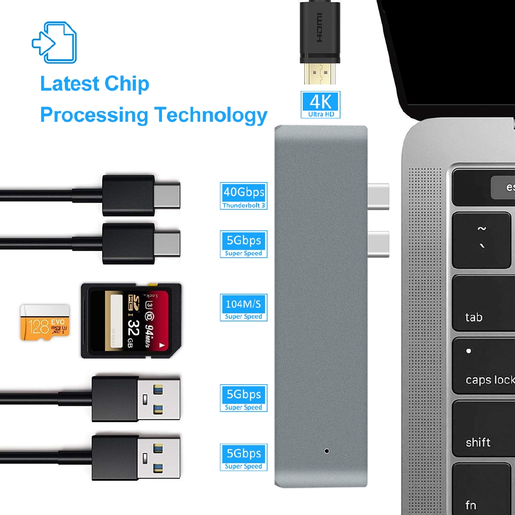 Bộ HUB GOOJODOQ chuyển đổi USB Type-C sang HDMI 4K với 2 cổng USB 3.0 cho Macbook Pro 2018 | WebRaoVat - webraovat.net.vn