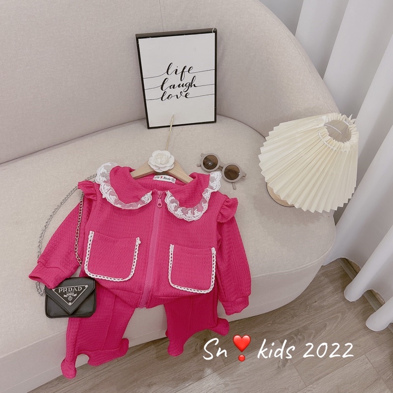 Bộ sóng nhăn quần loe cho bé gái