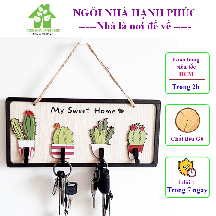 Bảng gỗ decor trang trí nhà cửa, Mẫu BM_150 có móc treo chìa khóa