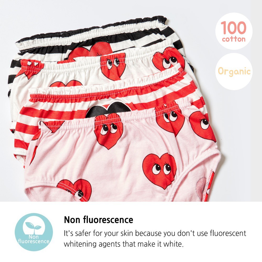Set 4 Quần Lót 100% Cotton Họa Tiết Trái Tim Đỏ Cho Bé Gái