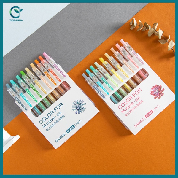 Set 9 bút gel bấm Morandi ngòi 0,5mm 9 màu đẹp mắt tiện dụng