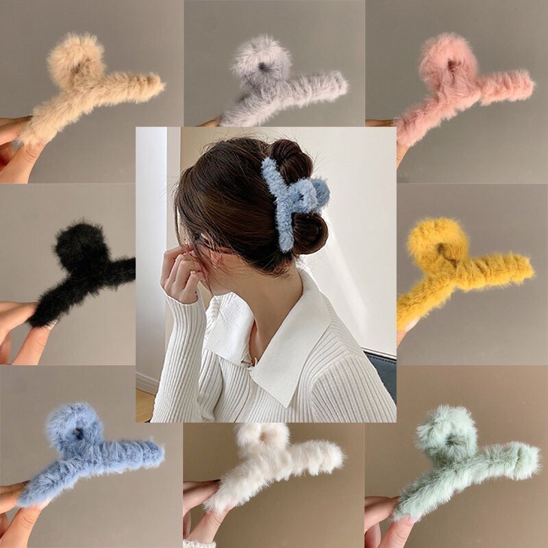 Kẹp Tóc Càng Cua Phối Lông Thỏ Loại To Phong Cách Hàn Quốc
