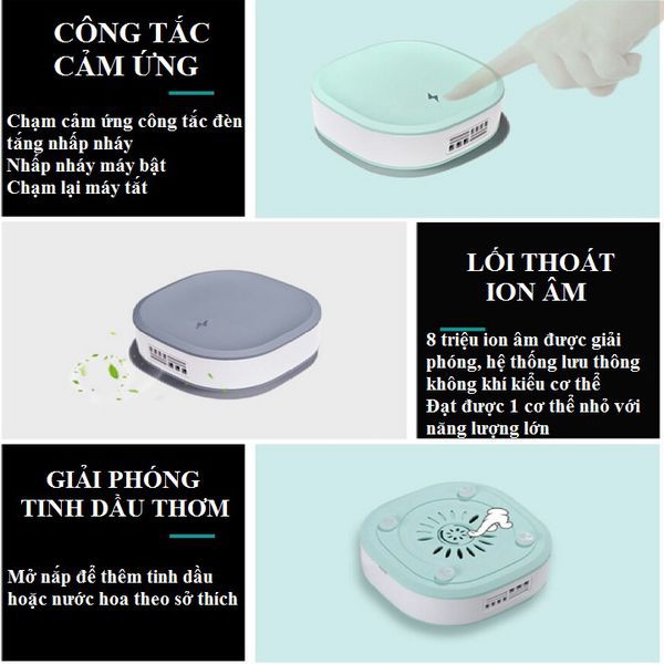 Máy lọc không khí ô tô - Có bảo hành - Máy khử mùi ô tô nano, khử khói, bụi cực kỳ hiệu quả - Có video test thật