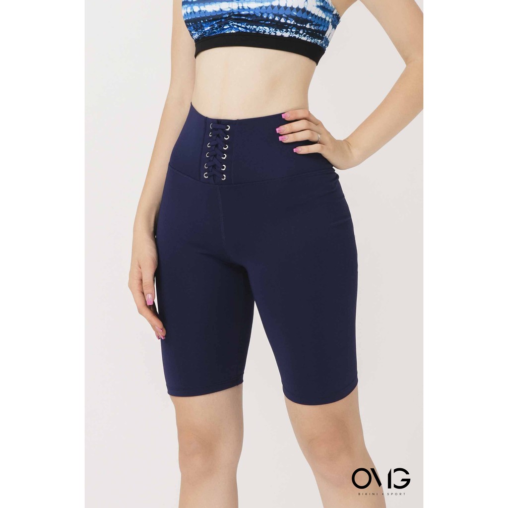 Quần tập Gym, Yoga Nữ OMG Sport kiểu lửng đan dây - màu Xanh navy - BG090_NV