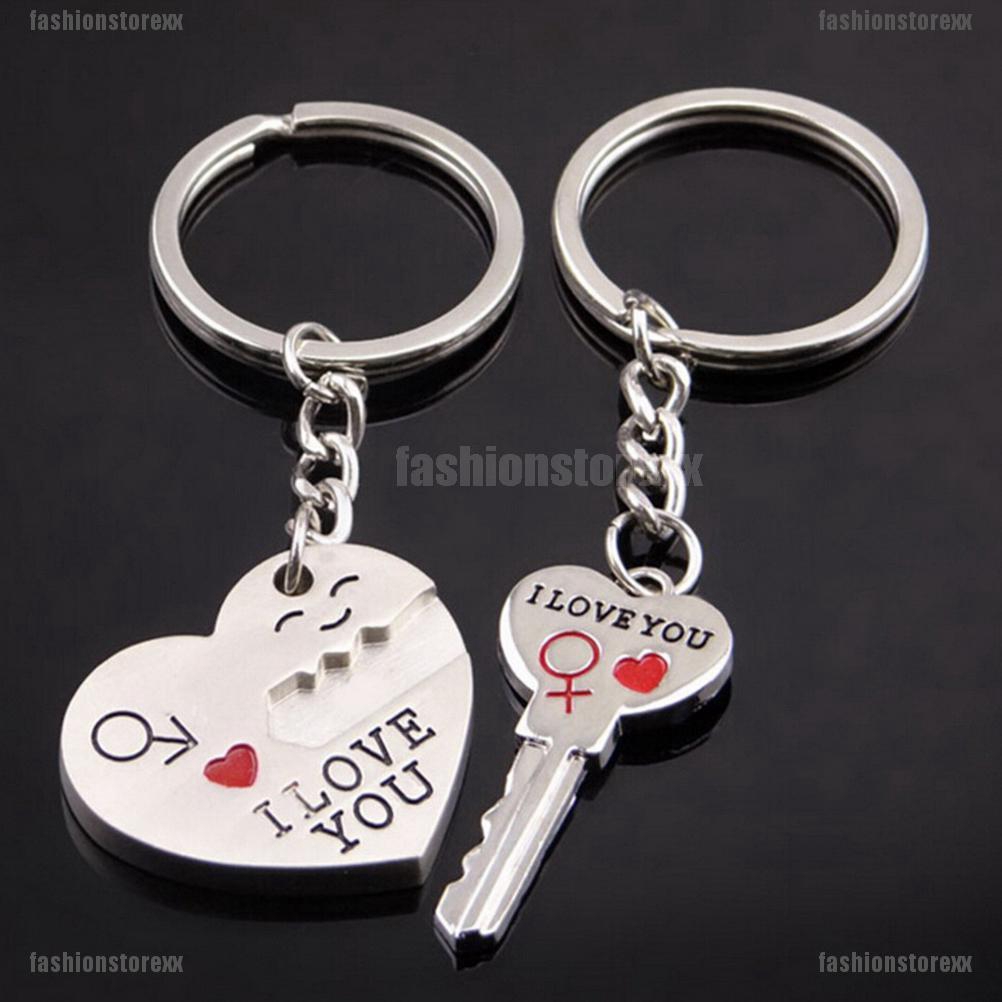 Set 2 móc khóa trái tim và chìa khóa thời trang cho cặp đôi