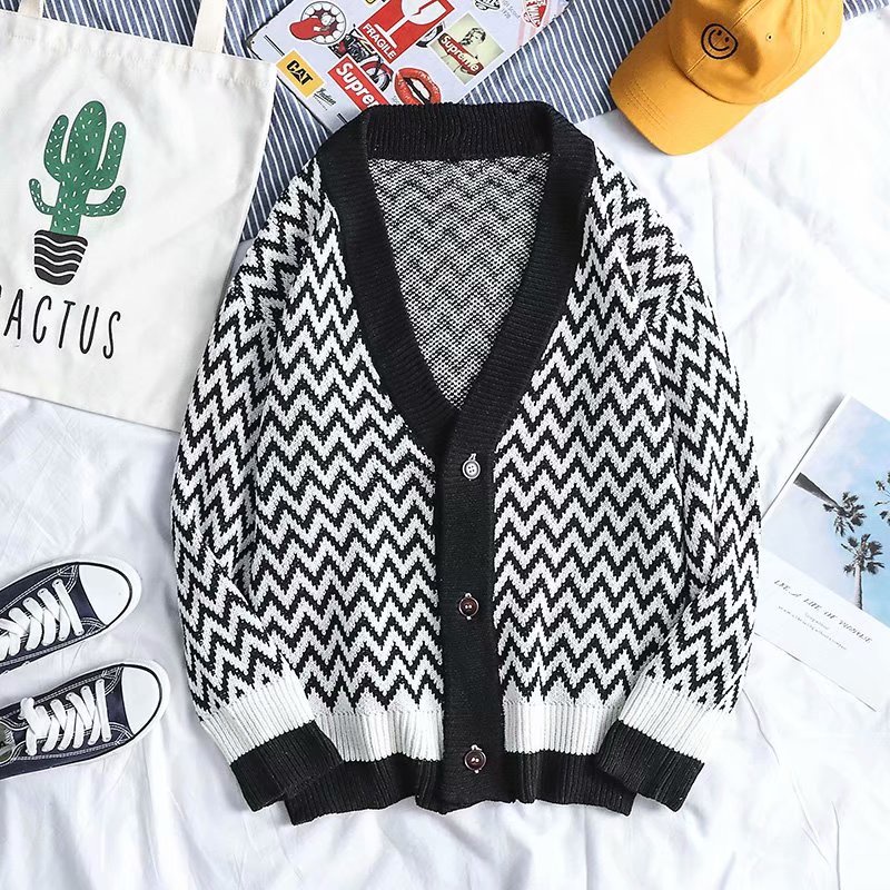 Áo khoác len nam cardigan dáng rộng kẻ sọc thời trang Hàn Quốc tùy chọn màu sắc cho áo dài tay fashion áo len nam bigsize simple áo sweater form rộng áo sweater trơn Sọc