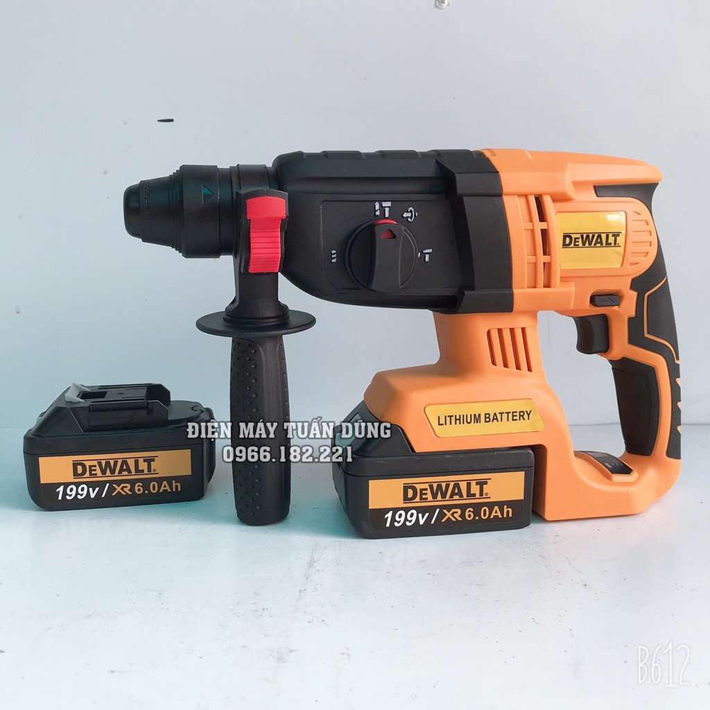 Máy khoan đục bê tông dùng pin DeWalt 199V Kèm 2 pin TỰ ĐÓNG - Tặng 5 mũi khoan và đục