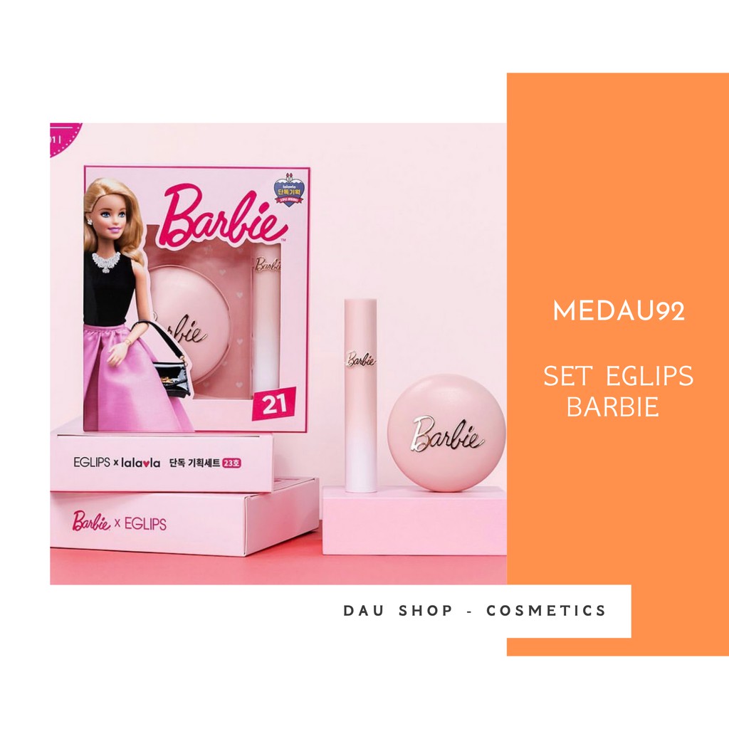 Set phấn phủ kiềm dầu trái đào Eglips + 1 thỏi son kem Eglips x Barbie