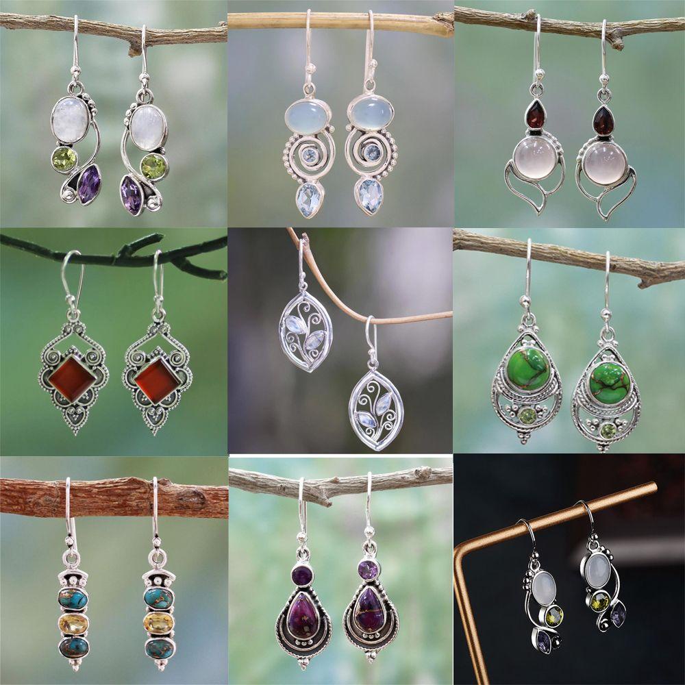 Borag 1 Cặp|Khuyên Tai Dạng Móc Phong Cách Vintage|Váy Cưới Màu Ngọc Lam