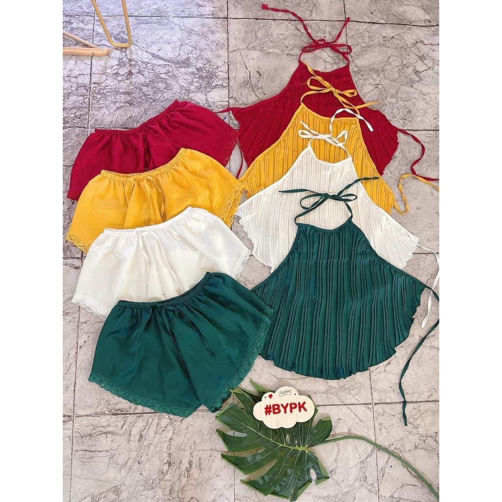 Bộ đồ ngủ yếm sexy dập ly nữ < freeship> dưới 60kg mặc vừa, vải mát,satin, đồ bộ nữ mặc ở nhà thoáng mát | BigBuy360 - bigbuy360.vn