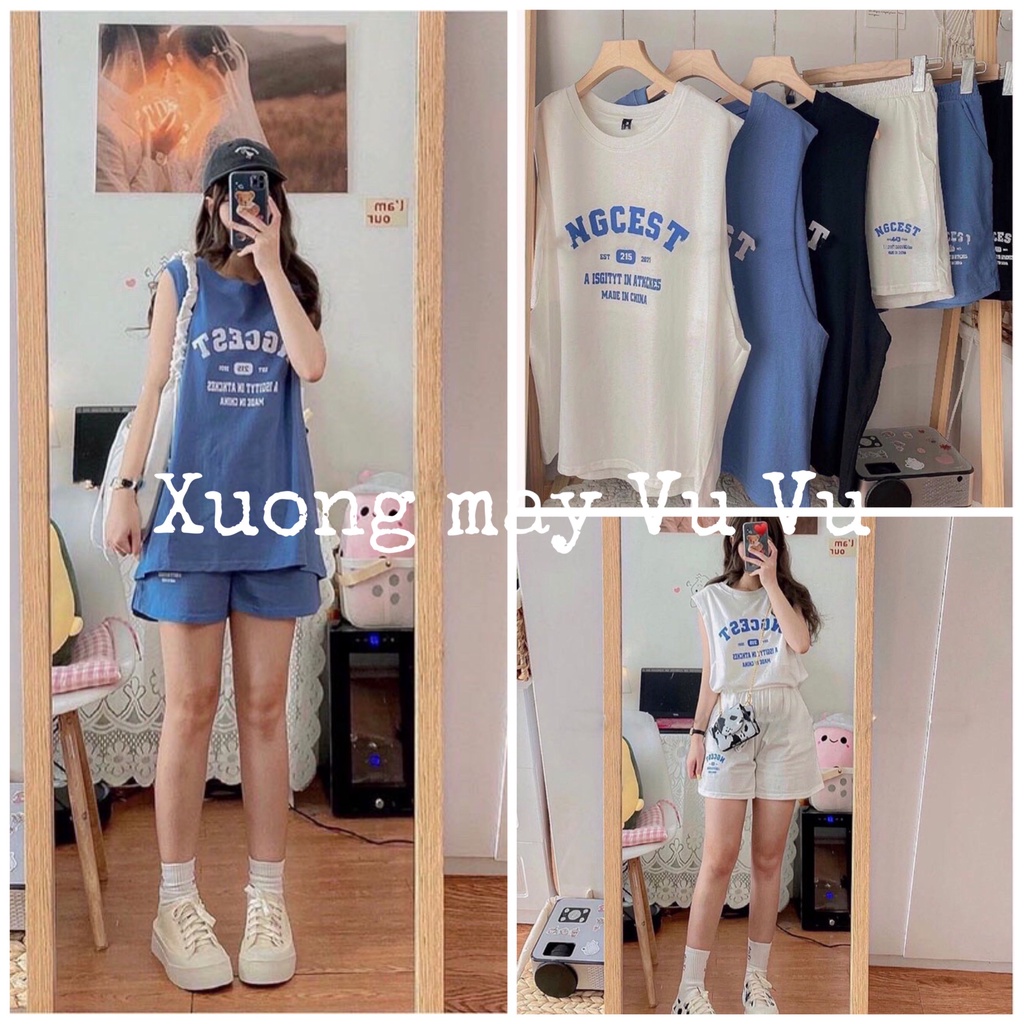 Set tanktop 3 món form rộng - Bộ đồ nữ quần short đùi kèm áo thun ba lỗ thể thao hàn quốc đẹp ulzzang