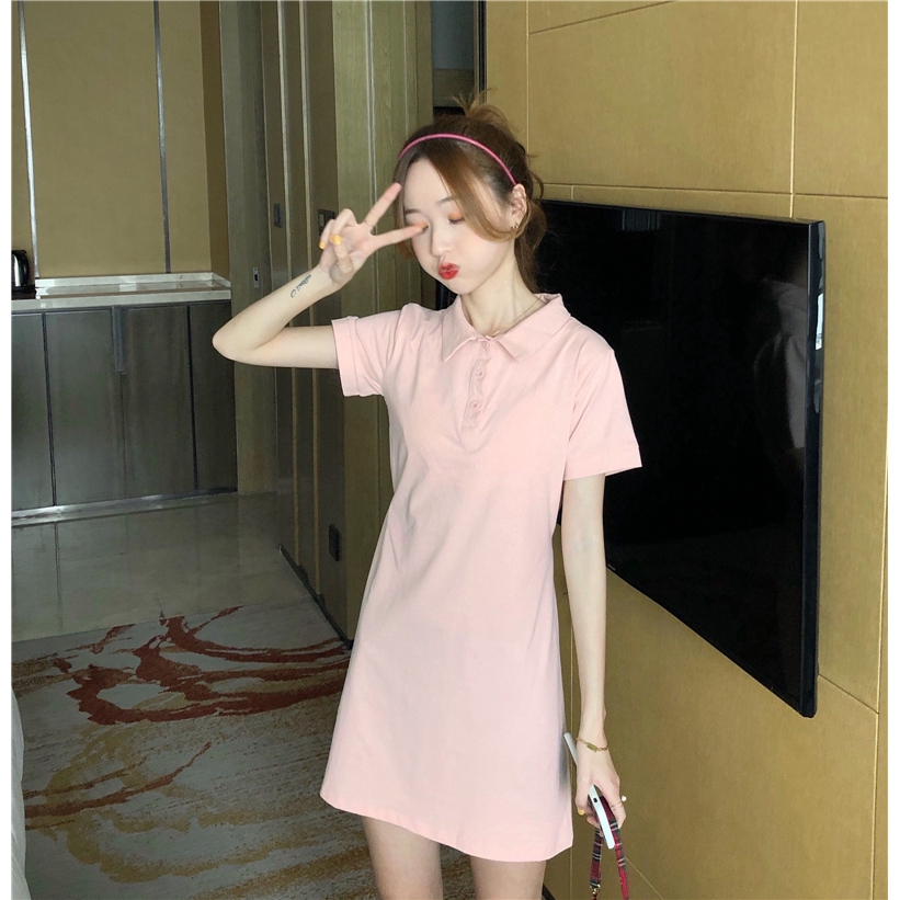 Váy polo ngắn tay màu hồng thiết kế xinh xắn thời trang cho nữ | BigBuy360 - bigbuy360.vn