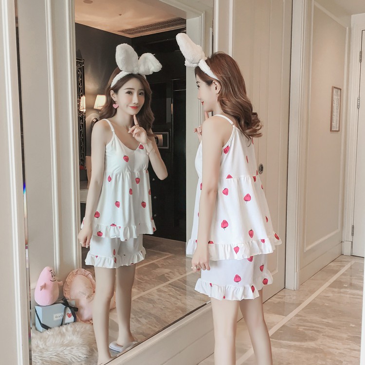 Bộ Đồ Ngủ Dây Đeo Mùa Hè Dâu Tây Xinh - Váy Mặc Nhà Dáng Hàn Quốc Có Mút Ngực BĐN01 | BigBuy360 - bigbuy360.vn