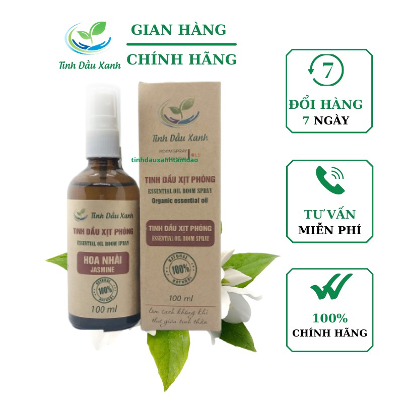 Tinh Dầu Xịt Phòng, Xịt Ôtô Hoa Nhài Tinh Dầu Xanh Nguyên Chất 100ml