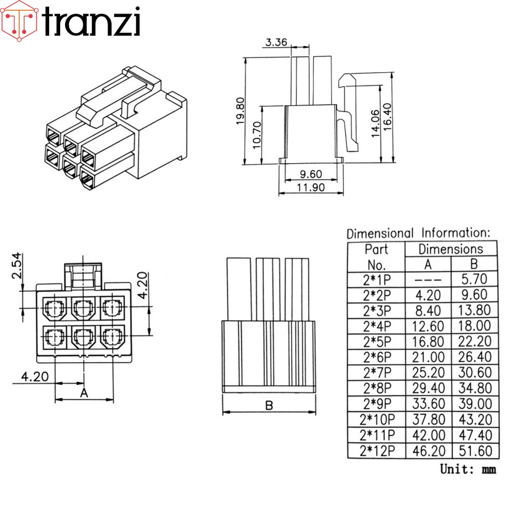 Vỏ Header 4.2mm 5557 2x1P 2x2P 2x3P 2x4P 2x5P 2x6P 2x7P 2x8P 2x9P 2x10P 2x11P 2x12P 19,8mm trắng