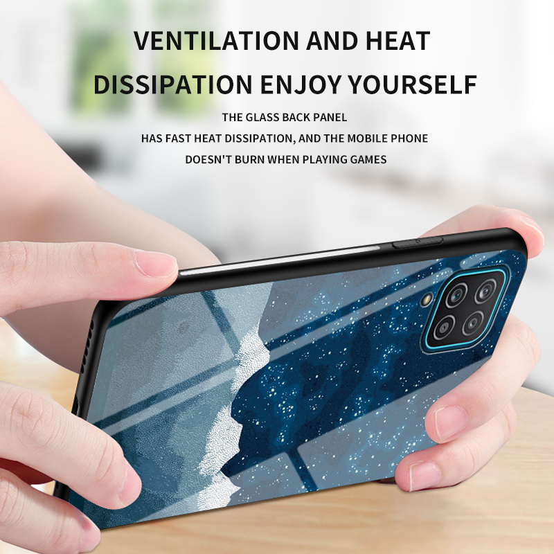 Ốp điện thoại silicon mặt lưng kính cường lực in hình bầu trời sao cho Samsung Galaxy A52 A72 A42 A12 M51 M31S M31