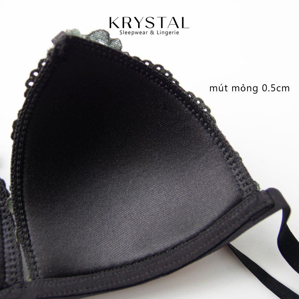 Bộ đồ lót ren không gọng mút mỏng màu đen có dây phối ren họa tiết KRYSTAL Bralette KSB20