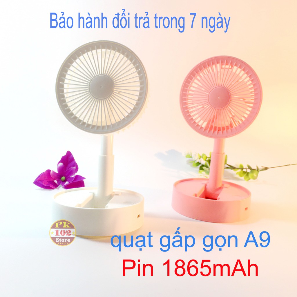 Quạt Mini Cầm Tay 3 Tốc Độ Gió Gấp Gọn A9 Tiện Dụng - TẶNG KÈM Pin Và Cáp Sạc USB (PK12store) | BigBuy360 - bigbuy360.vn