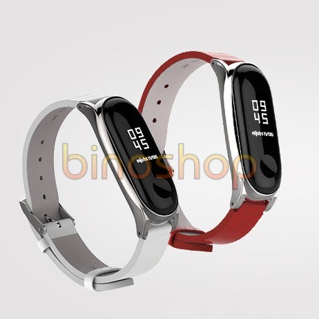 Dây đeo miband 4, miband 3 da viền cong PLUS chính hãng Mijobs - dây đeo thay thế mi band 3, mi band 4 da PU PLUS