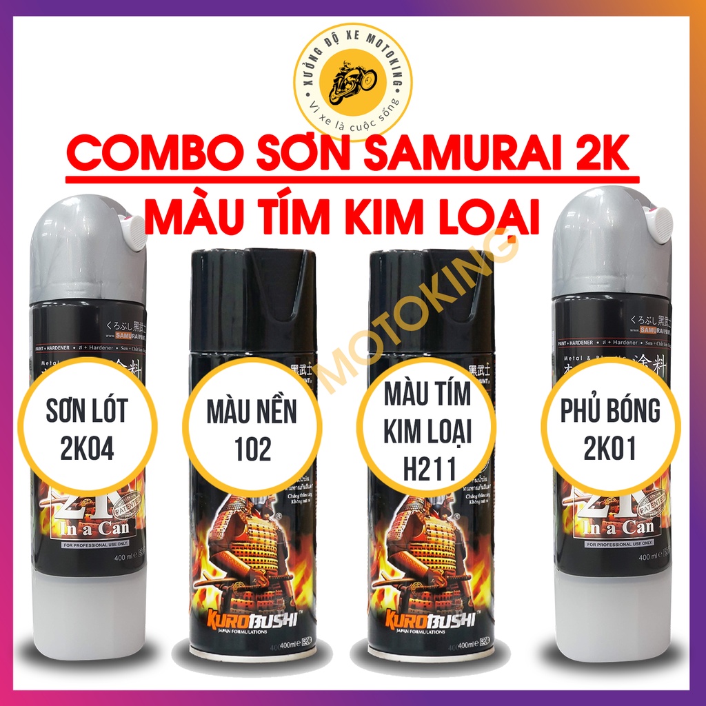 Combo Sơn Samurai màu tím kim loại H211  loại 2K chuẩn quy trình độ bền 5 năm gồm 2K04 - 102 - H211 - 2K01