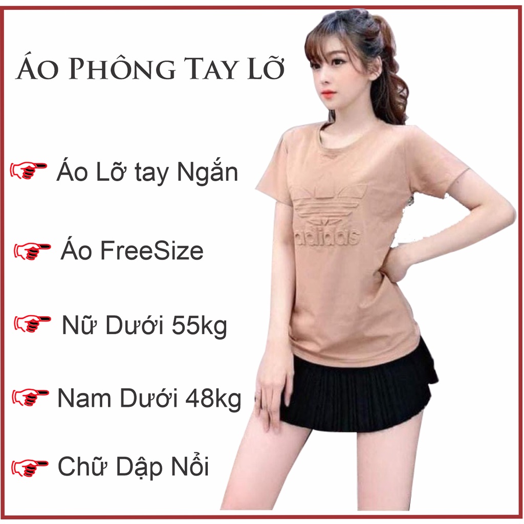 Áo phông  dập chữ nổi dáng rộng | Áo phông tay lỡ Nữ COTTON Dập Nổi Đủ Màu