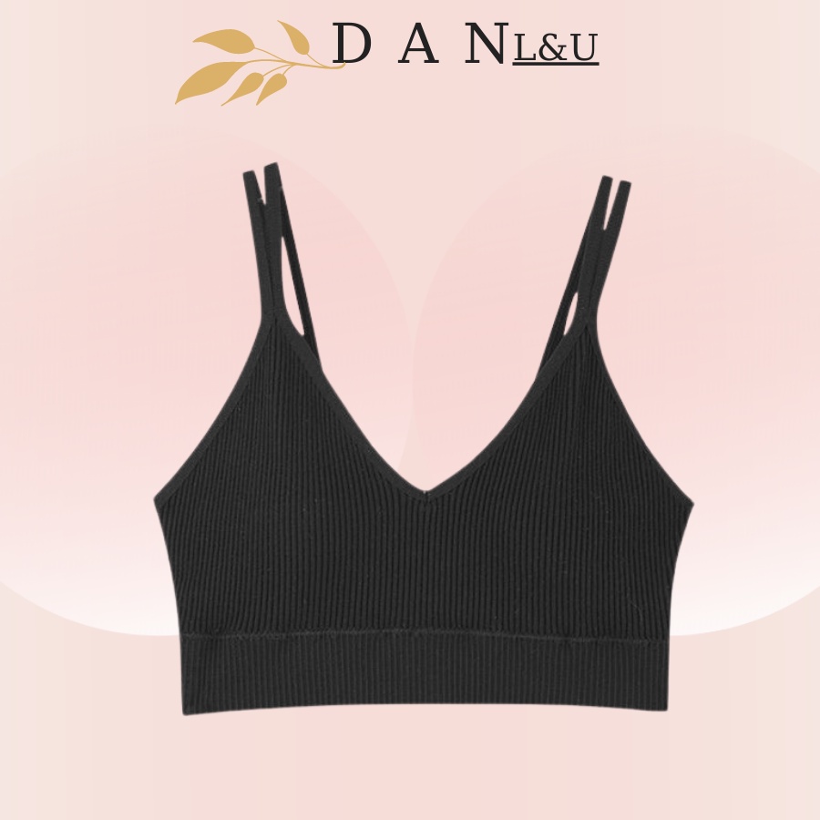 Áo Ngực Dạng Bra Hai Dây Cotton Gân Sọc Co Dãn Thoáng Mát Cổ V Sexy DAN L&amp;U 831