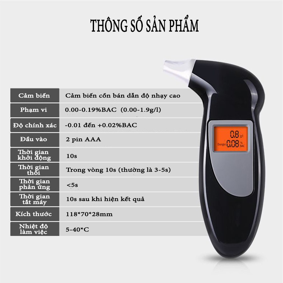 Máy Dụng Cụ Đo Nồng Độ Cồn Chính Xác Tuyệt Đối Alcohol Tester - Tặng Kèm 5 Đầu Thổi