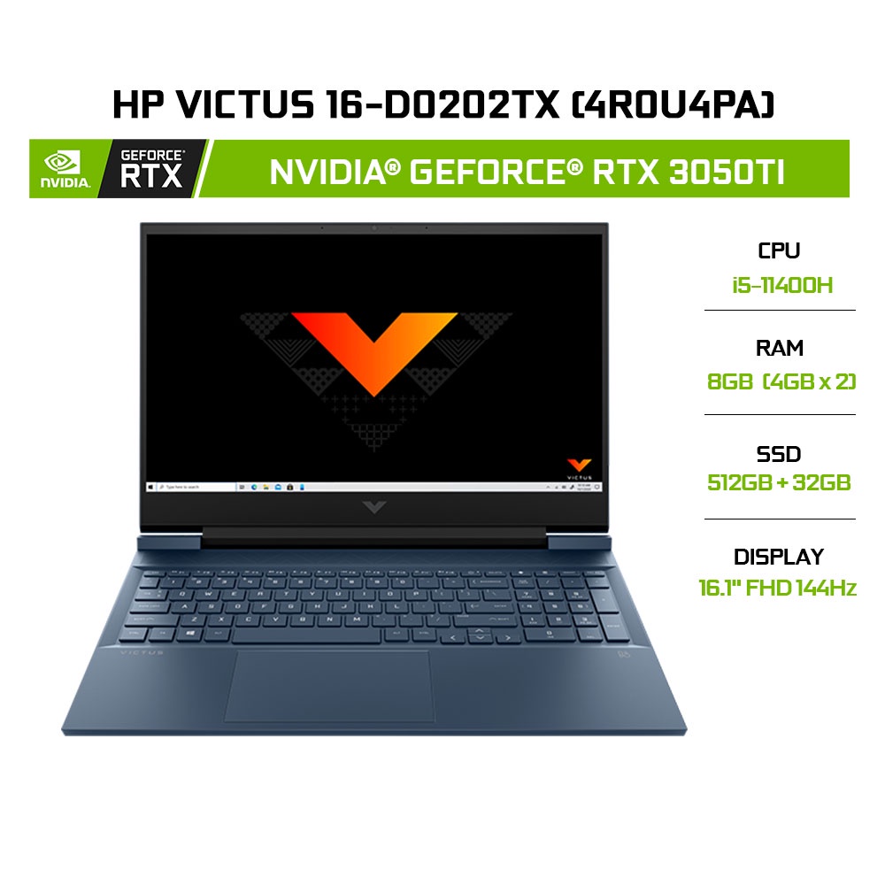 [ELBAU7 giảm 7%] Laptop HP Victus 16-d0202TX 4R0U4PA i5-11400H|8GB|512GB + 32GB|RTX™ 3050Ti|16.1'|W11