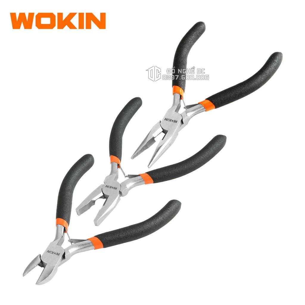 Bộ 3 Cây Kìm Mini Điện, Cắt, Nhọn 4,5inch 115mm Wokin 102245, 102145, 102045 Chất liệu thép rèn chuyên dụng