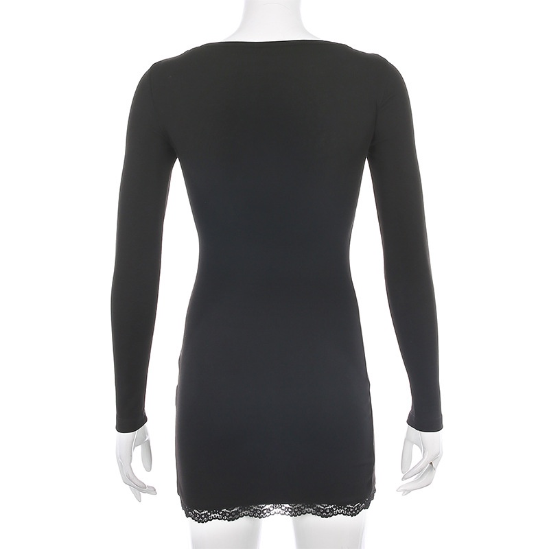 DUNEA COD Women's New Style Square Neck Split Long Sleeve Dress