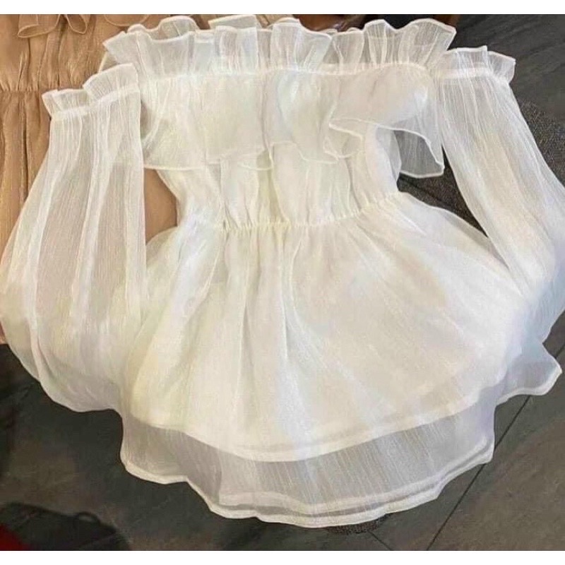 Áo Babydoll Trễ Vai Ngực Bèo Nhún Bèo-Áo Sơ Mi Kiểu 2 Lớp Chất Voan Lụa( Có Sẵn, Ảnh Thật)