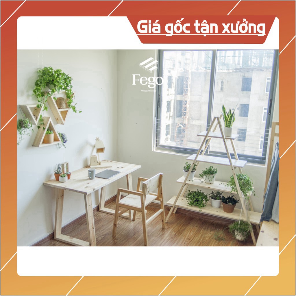 Kệ 2 thang tam giác 4 tầng gỗ thông decor