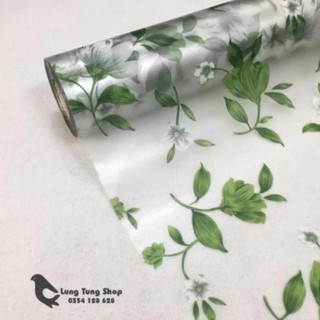 Decal dán kính họa tiết hoa lá xanh - giấy dán kính ( khổ 90cm )
