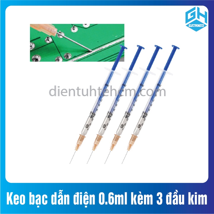 Keo dẫn điện bạc chuyên dùng 0.6ml kèm 3 đầu kim, Sơn Dính, Cho Bảng Mạch Điện Tử Sửa Chữa PCB