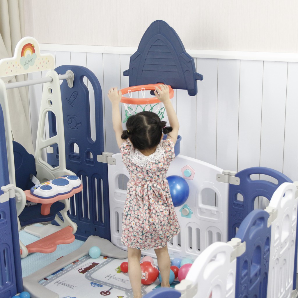 Nhà banh GẬP GỌN - đồ chơi vận động trong quây bóng cho bé cầu trượt/ tuột kèm xích đu Toyshouse tiêu chuẩn Châu âu