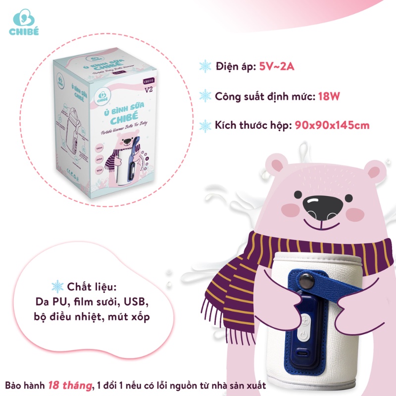 Bình hâm sữa, ủ bình sữa cho bé sơ sinh di động CHIBÉ CB016 cho bé, chính hãng - bảo hành 12 tháng