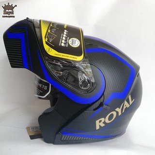 Mũ bảo hiểm Fullface Lật hàm 2 kính Royal M179 - Tem xanh tím than nhám
