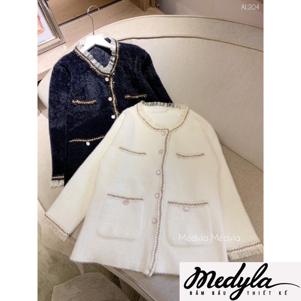 Áo khoác lông mịn phối bèo siêu sang - Áo cardigan dáng ngắn giữ ấm cho bầu thiêt kế Medyla - AL204 | BigBuy360 - bigbuy360.vn