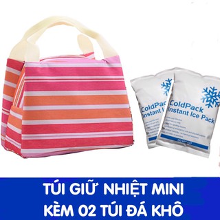 Túi giữ nhiệt kẻ ngang tặng kèm 2 đá khô giữ lạnh tới 10 tiếng