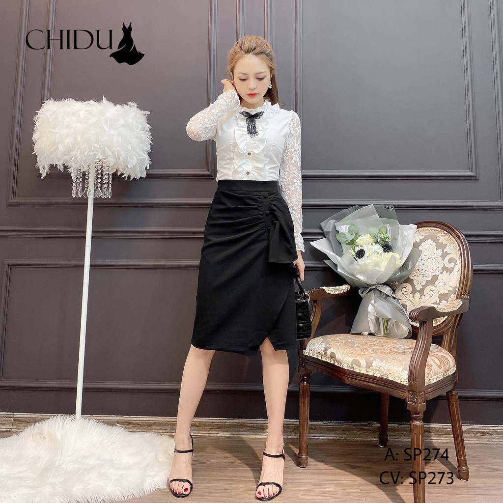[ Mã WASTRUN4 giảm 10% tối đa 30K đơn 99K] CHIDU Áo sơ mi công sở tay ren phối nơ SP274 | BigBuy360 - bigbuy360.vn