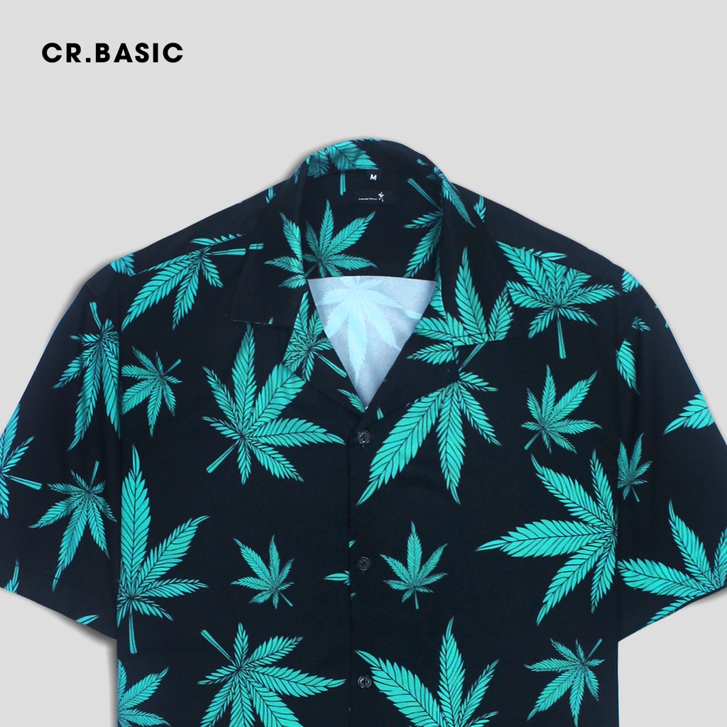 Áo sơ mi tay ngắn nam nữ CR.BASIC form rộng sơ mi họa tiết ngắn tay unisex cộc tay tobaco xanh lá