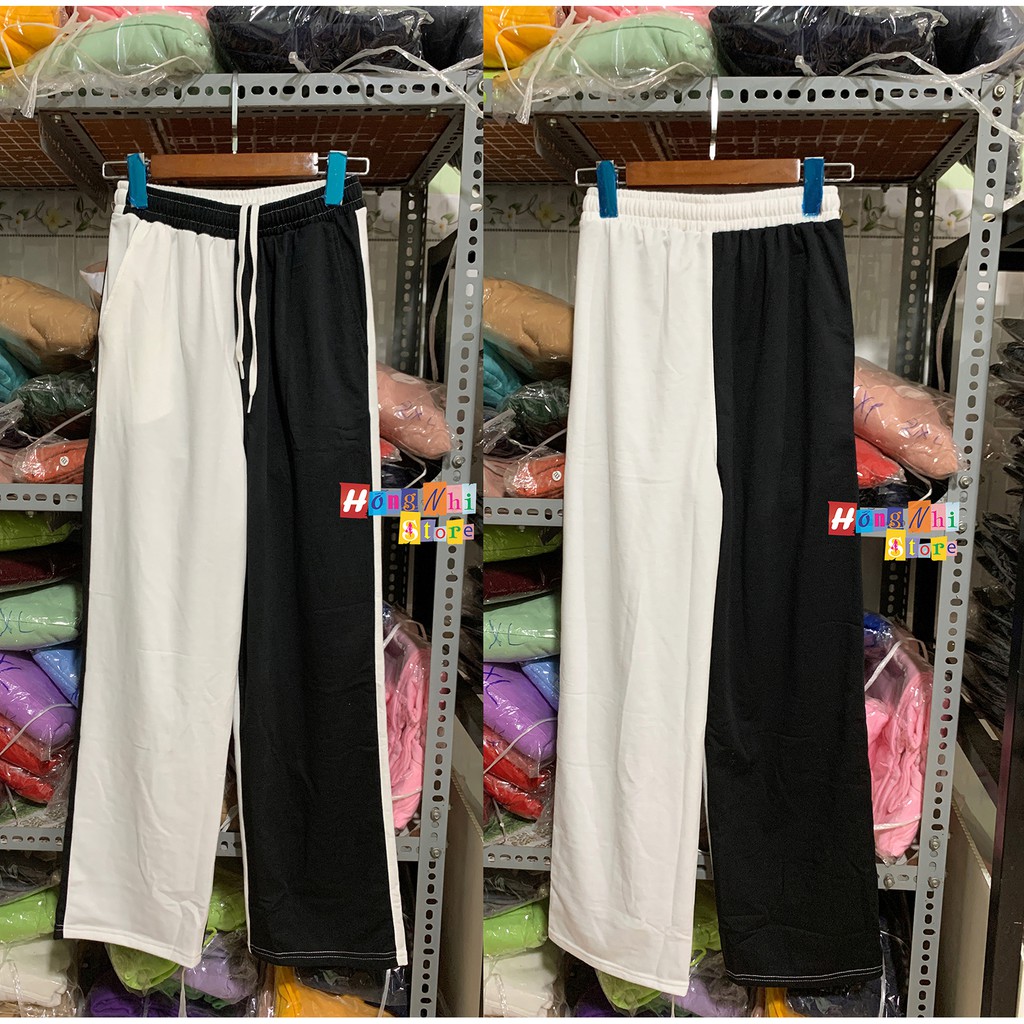 Quần Thun Ống Rộng Phối Màu Trắng Đen Jogger 3D Ulzzang Unisex Dáng Rộng - MM