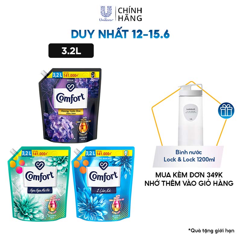Nước xả làm mềm vải Comfort Chăm sóc Chuyên sâu Một lần xả / Hương nước hoa thiên nhiên túi 3.2L