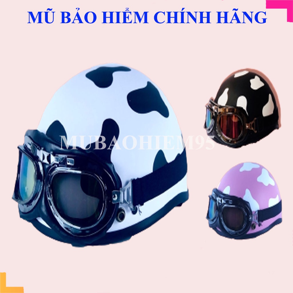 Mũ Bảo Hiểm nửa đầu cute có kính Tem Bò Sữa đẹp nhiều màu (TẶNG STICKER)