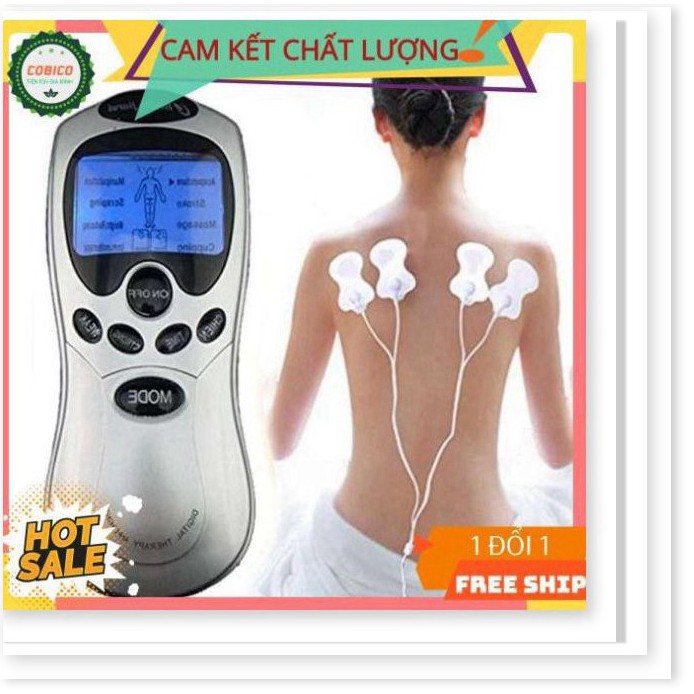 Máy massage xung điện 4 miếng dán vật lý trị liệu mát xa châm cứu bấm huyệt cầm tay lưng cổ vai gáy