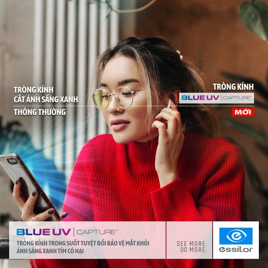 Tròng Kính Tròng Suốt Chống Ánh Sáng Xanh Pháp Essilor Crizal Rock Blue UV Cap
