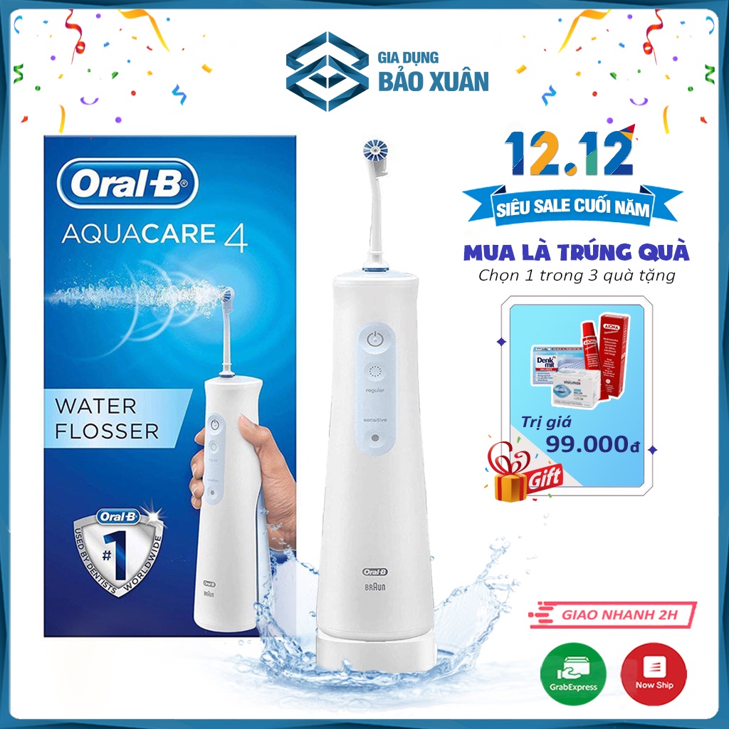 Tăm nước không dây ORAL-B AQUACARE 4 Máy tăm nước cầm tay chuyên vệ sinh răng nhạy cảm- Hàng Đức chính hãng