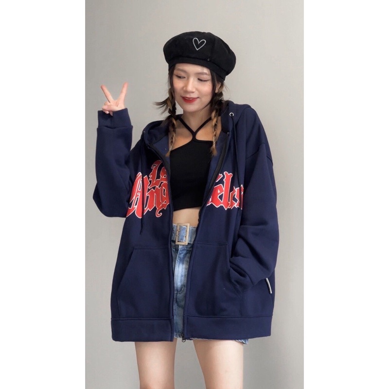 Áo khoác hoodie dây kéo bo tay Lossangerless UlzzangHodie nữ form rộng dài len tăm rẻ không xù lông Free ship