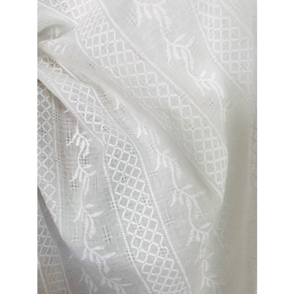 Vải boi lỗ hoa dây trắng mềm mát may váy áo siêu đẹp