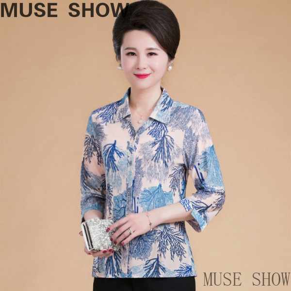 Áo Sơ Mi Tay Dài Dáng Rộng In Họa Tiết Thời Trang Cho Phụ Nữ Trung Niên ORU6